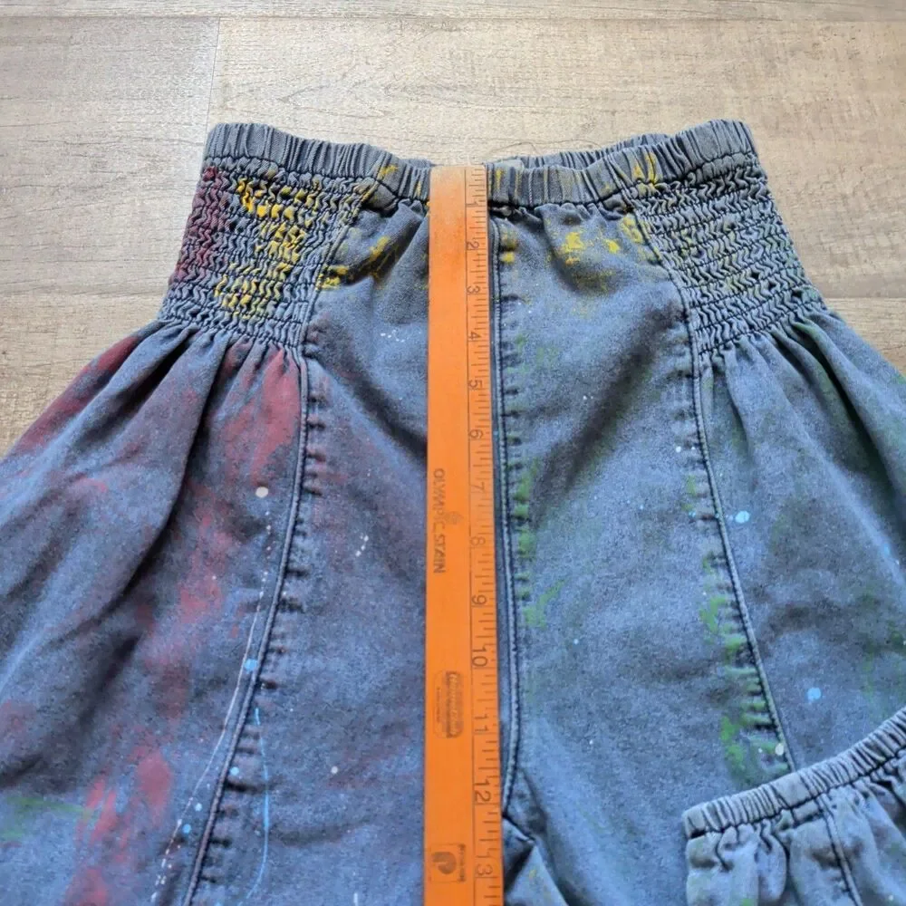 POL Clothing Women's Paint Splatter Denim Pants Sz M Smocked Elastic Waist Boho - Picture 4 of 8